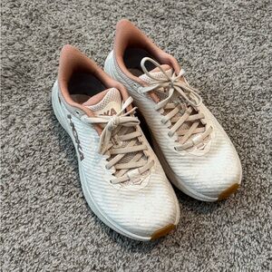 Hoka Women's Running Shoes in Cream with Tan-Peach Accents